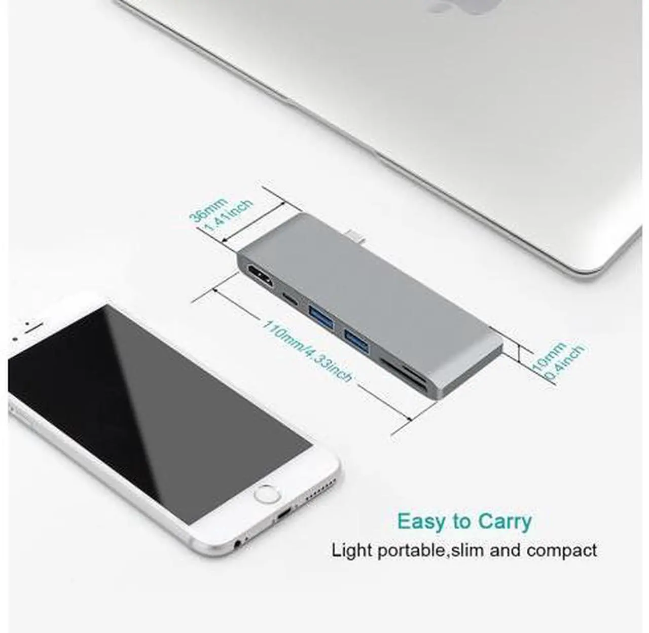 Alt view image 6 of 7 - USB C Hub, 6 in 1 Multi Port Type C to HDMI Adapter, Type C Combo Hub with 4K HDMI, SD/MicroSD Card Reader, 2 USB 3.0 Ports, USB-C Charging Port for MacBook, iMac, ChromeBook etc- Gray