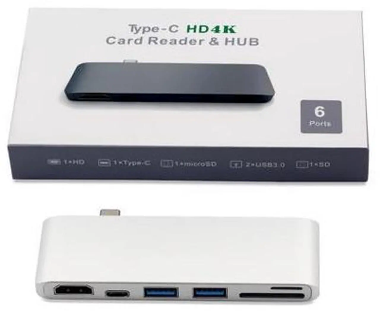 Alt view image 7 of 7 - USB C Hub, 6 in 1 Multi Port Type C to HDMI Adapter, Type C Combo Hub with 4K HDMI, SD/MicroSD Card Reader, 2 USB 3.0 Ports, USB-C Charging Port for MacBook, iMac, ChromeBook etc- Gray
