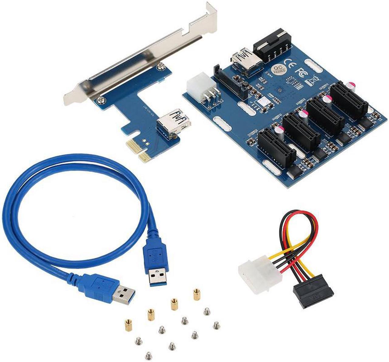 PCI-E 1X Expansion Kit 1 to 4 Slots Switch Multiplier Hub Riser Card Adapter with USB 3.0 Cable PCIE Mining Modules