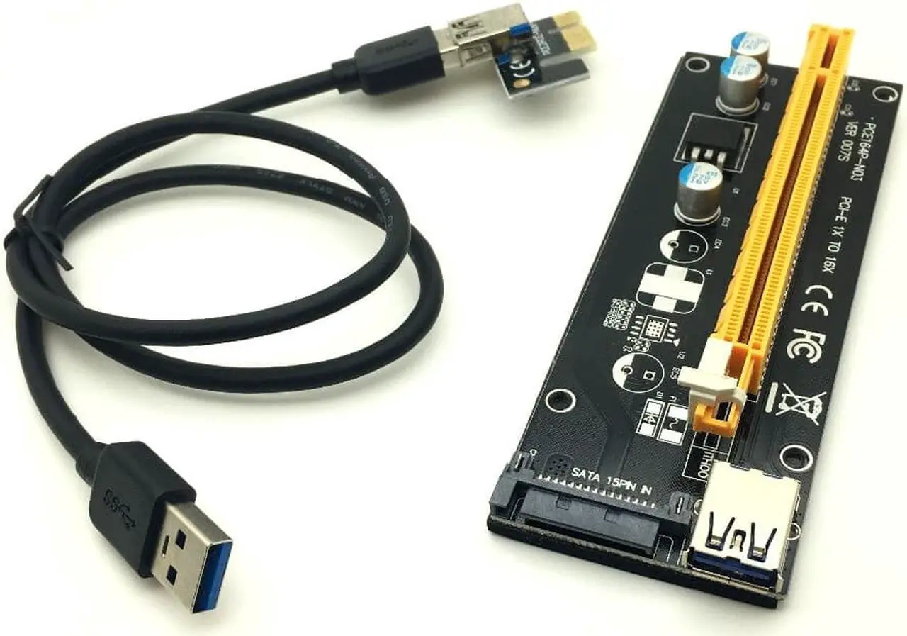 Alt view image 5 of 5 - 2017  60CM PCI Express PCI-E 1X to 16X Riser Card Extender PCIE Adapter + USB 3.0 Cable & 15Pin SATA to 4Pin IDE Power Cord