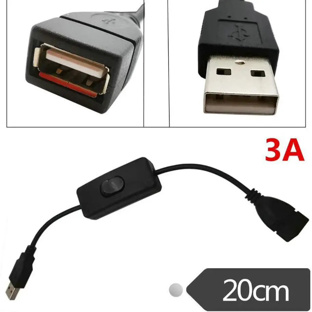 Main image of USB male to female cable With Switch ON OFF Cord  Extension Toggle For USB Lamp USB Fan LED Light Strip Power Line 3A Current