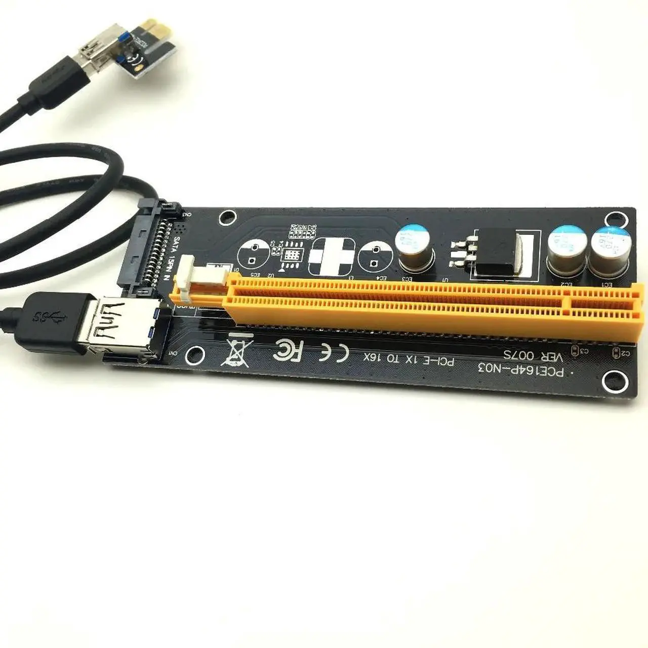 Alt view image 4 of 5 - 2017  60CM PCI Express PCI-E 1X to 16X Riser Card Extender PCIE Adapter + USB 3.0 Cable & 15Pin SATA to 4Pin IDE Power Cord