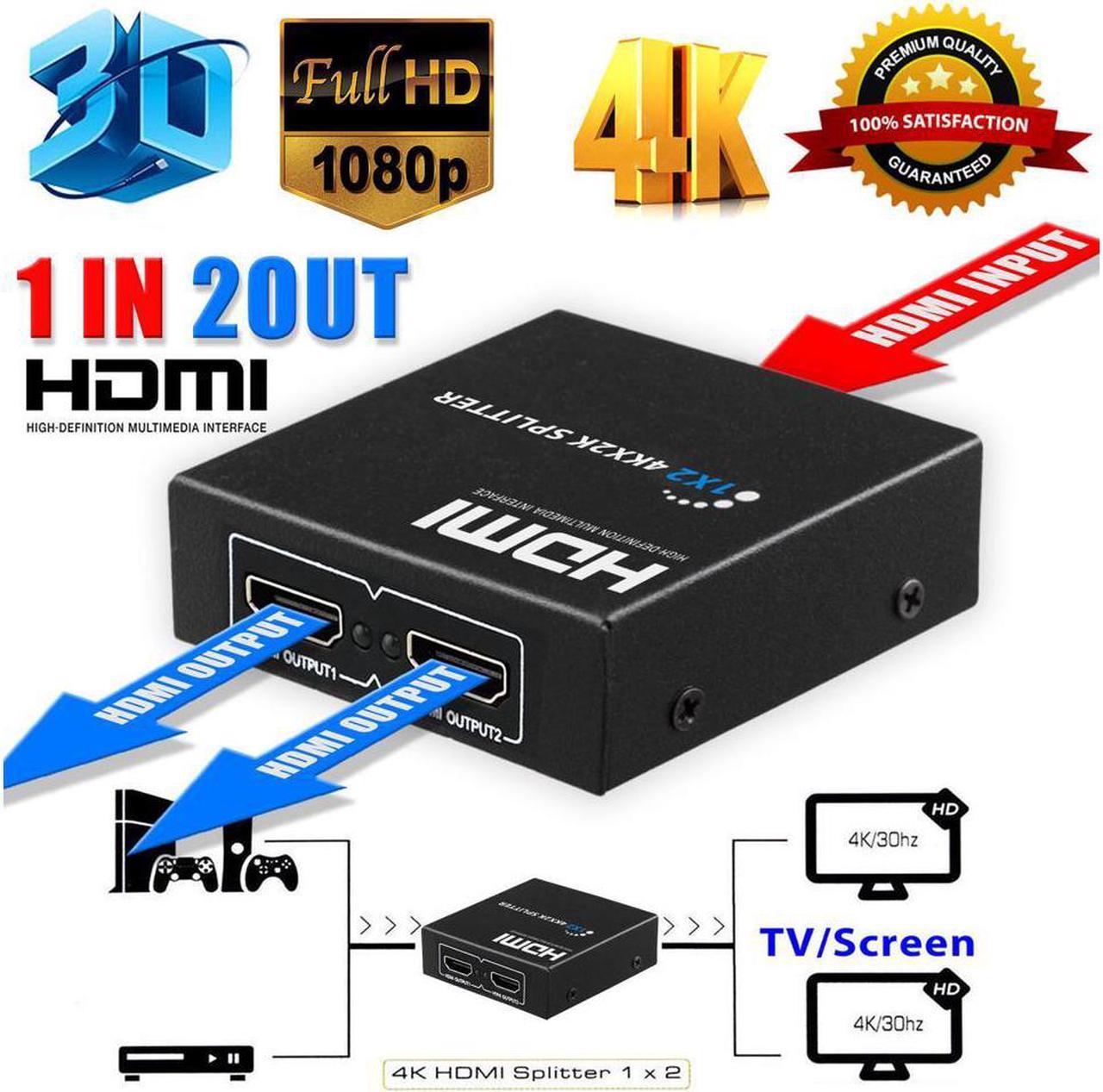 New Ultra HD 4K 2 Port HDMI Splitter 1x2 Repeater Amplifier 1080P 3D Hub 1 In 2 Out