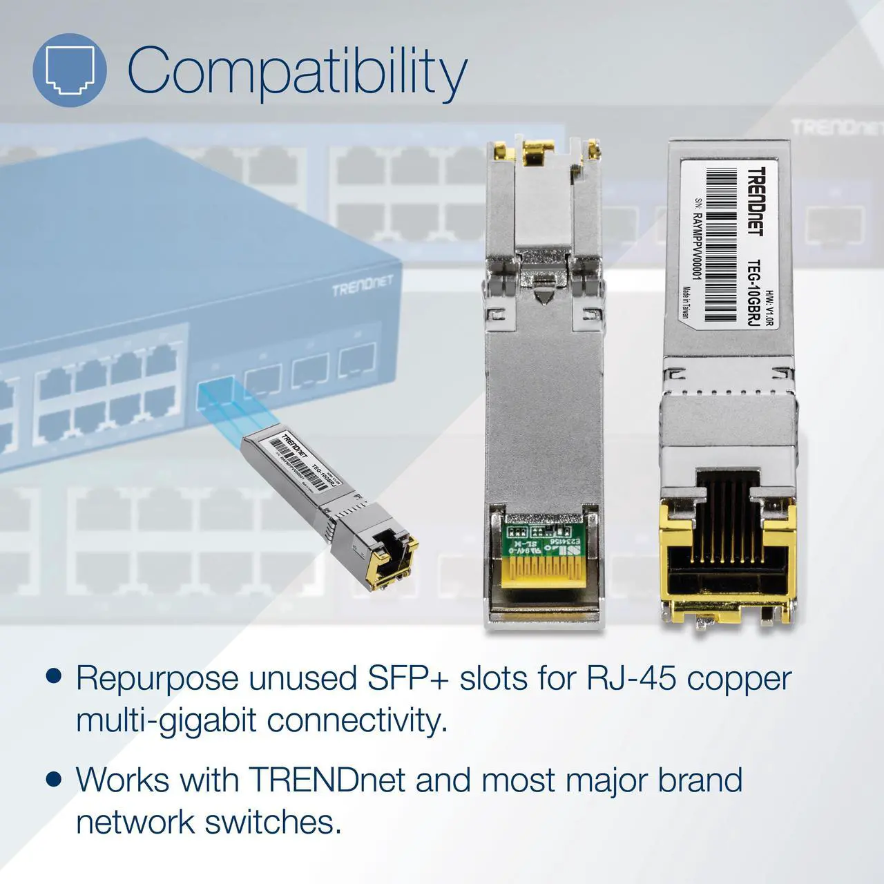 Alt view image 4 of 8 - TRENDnet TEG-10GBRJ, 10G RJ-45 Copper SFP+ Module