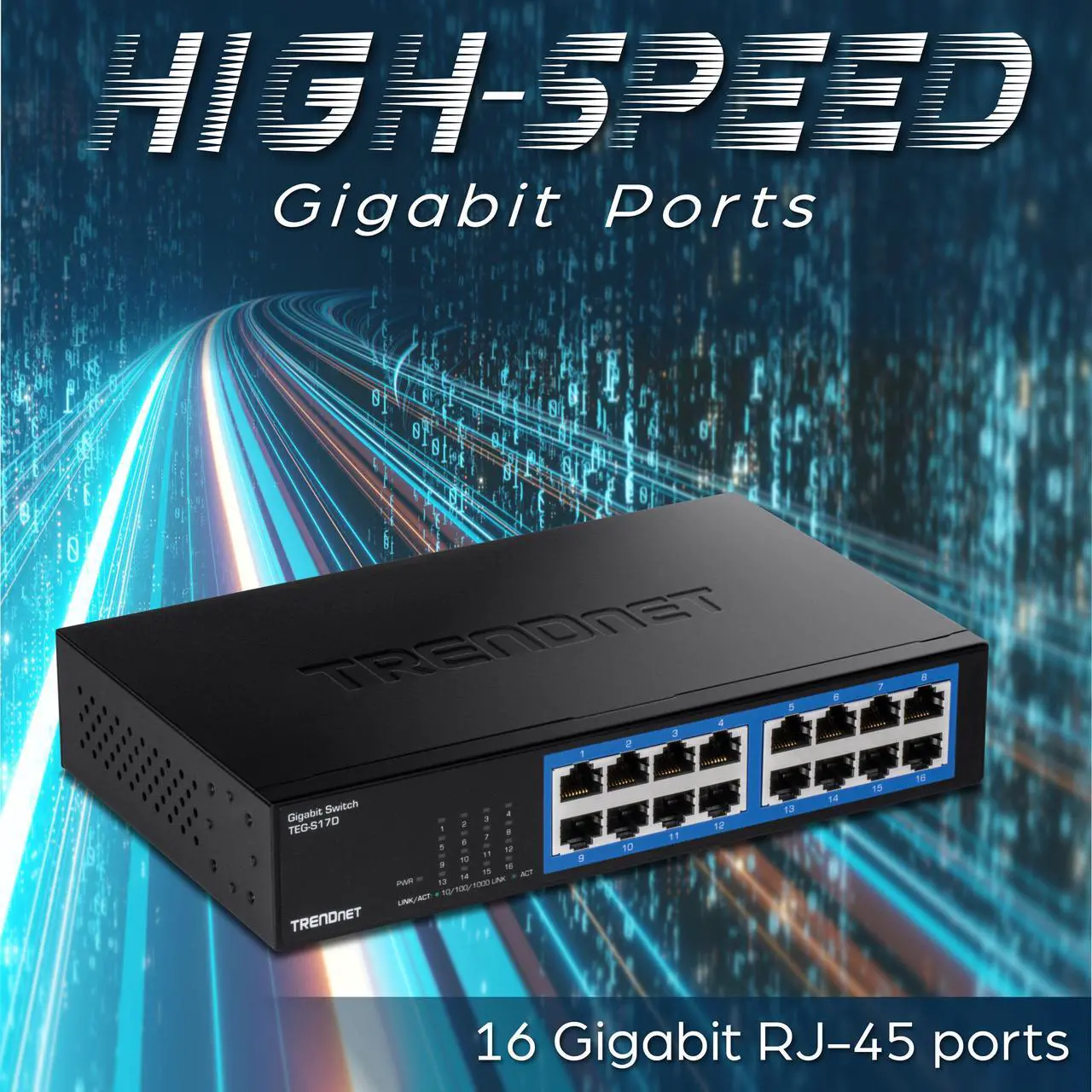 Alt view image 8 of 9 - TRENDnet 16-Port Gigabit Desktop Switch, TEG-S17D, 16 x Gigabit RJ-45 Ports, 32Gbps Switching Capacity, Ethernet Splitter, NDAA & TAA Compliant, Internal Power Supply, Lifetime Protection, Black