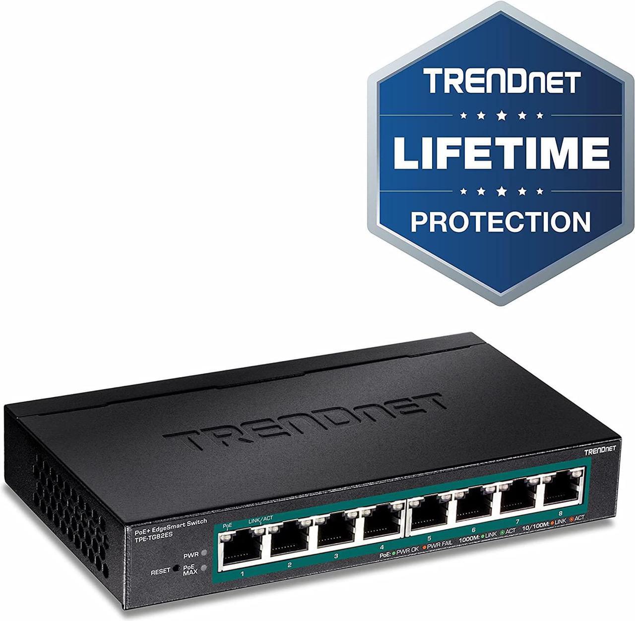 Alt view image 2 of 7 - TRENDnet 8-Port Gigabit EdgeSmart PoE+ Switch, 8 x Gigabit PoE+ Ports, 64W PoE Power Budget, Managed PoE+ Switch, Wall Mountable, Desktop Ethernet Switch, Lifetime Protection, Black, TPE-TG82ES