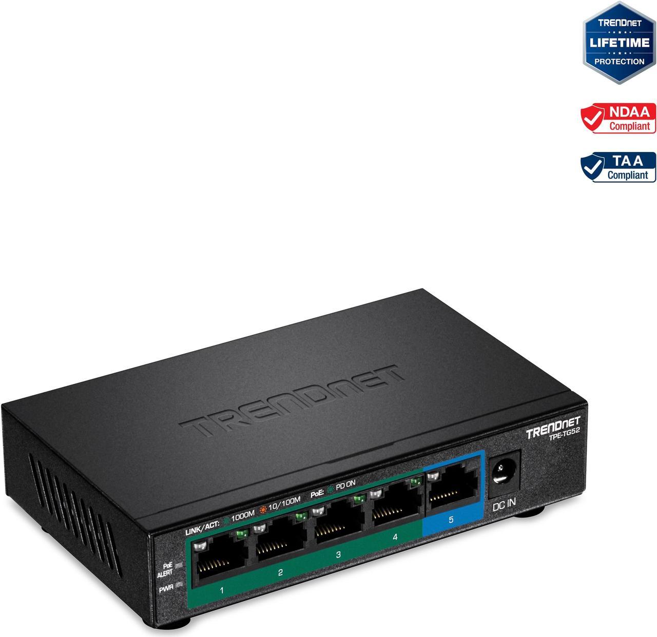 TRENDnet TPE-TG52, 5-Port Gigabit PoE+ Switch