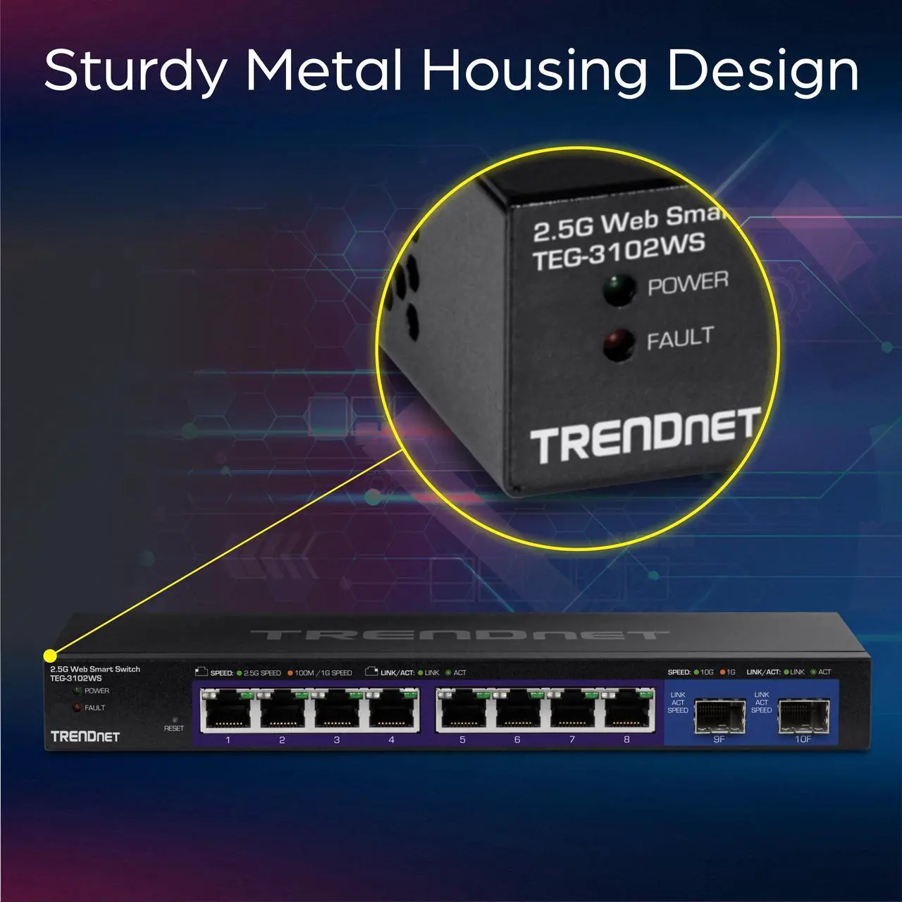 Alt view image 5 of 17 - TRENDnet 10-Port Multi-Gig Web Smart Switch, TEG-3102WS, 8 x 2.5GBASE-T Ports, 2 x 10G SFP+ Slots, Ethernet Splitter, Metal Housing, NDAA & TAA Compliant, Lifetime Protection, Black