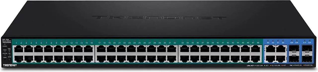 Alt view image 16 of 20 - TRENDnet 52-Port Gigabit Web Smart PoE+ Switch, 48 Gigabit PoE+ Ports, 4 Shared Gigabit Ports (RJ-45 Or SFP), 370W PoE Power Budget, 104Gbps Switching Capacity, Lifetime Protection, Black, TPE-5240WS