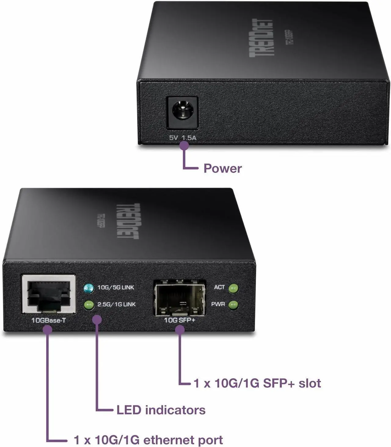 Alt view image 3 of 14 - TRENDnet 10GBASE-T to SFP+ Fiber Media Converter, TFC-10GSFP, 1 x 10G RJ-45 Port, 1 x 10Gbps SFP+ Slot, SFP+ to 10G RJ-45, Power Adapter Included