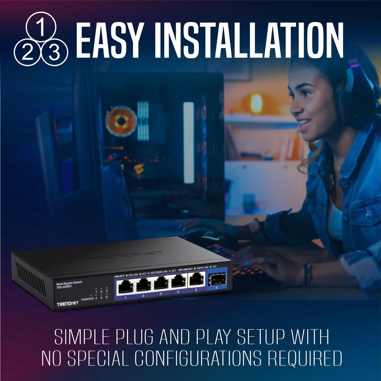 Alt view image 2 of 15 - TRENDnet TEG-S5061,6-Port Unmanaged 2.5G Switch with 10G SFP+ Port