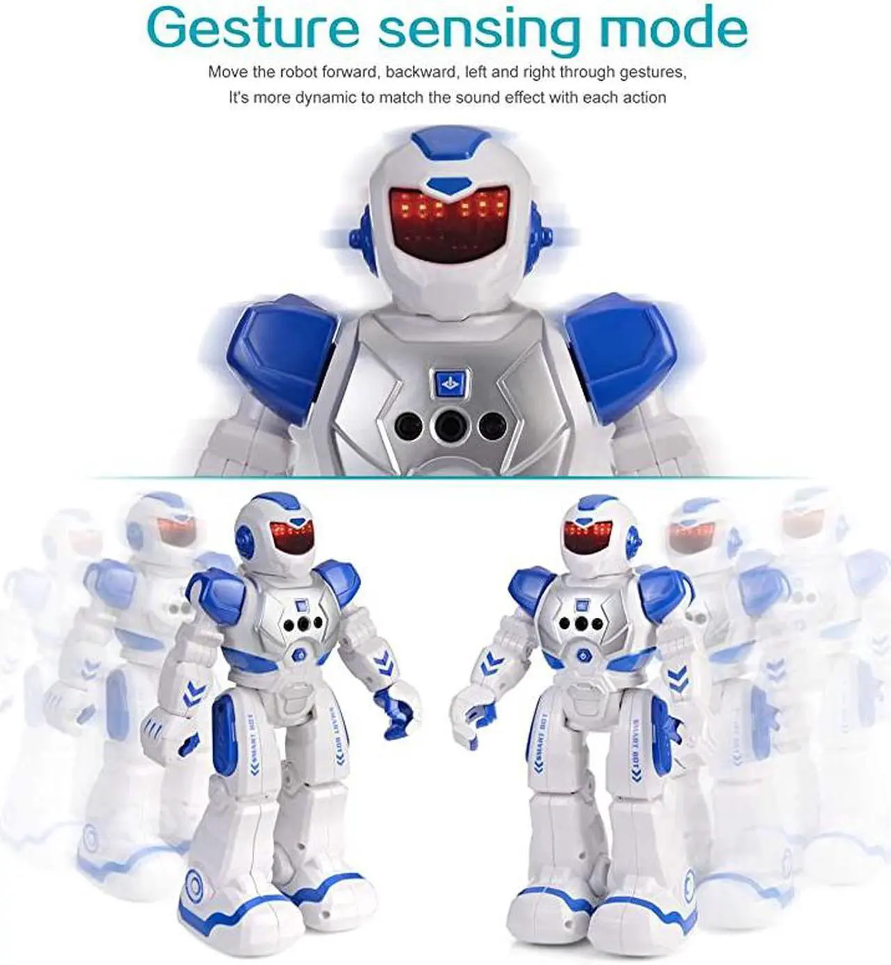 Alt view image 3 of 7 - RC Robot for Kids Intelligent Programmable Remote Infrared Sensing and Gesture Sensing Robots with Singing Dancing for Kids Blue