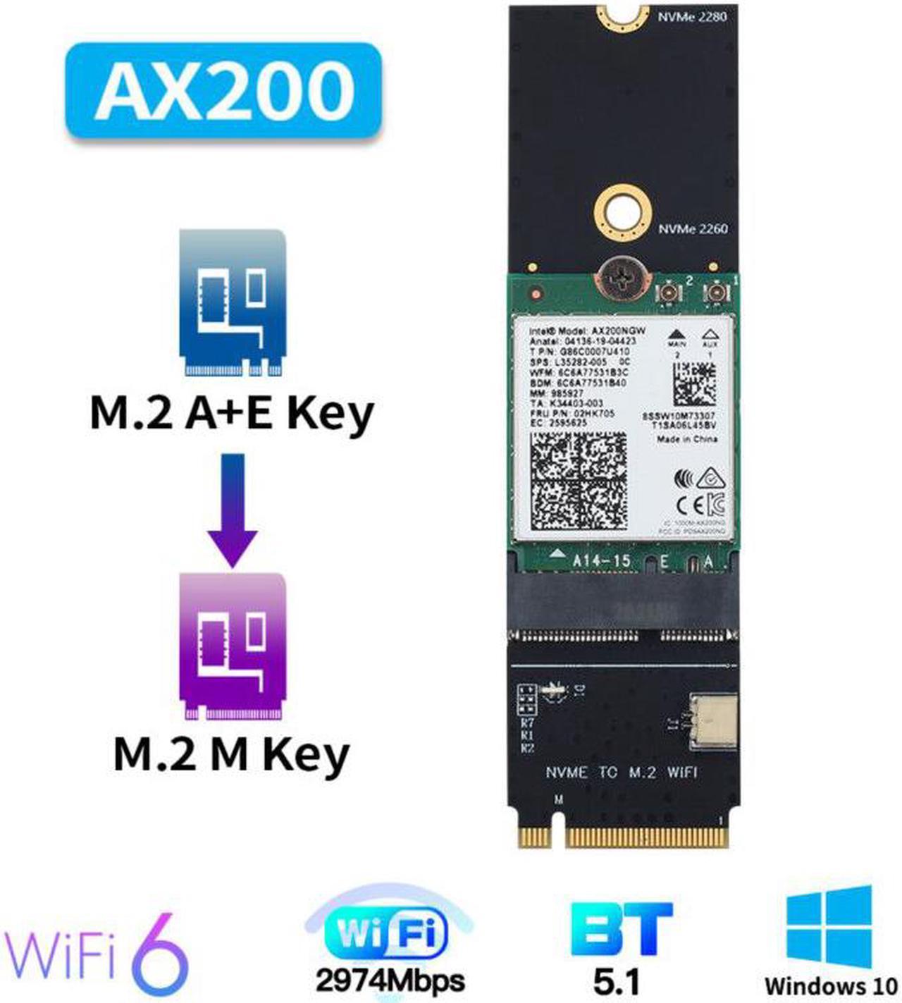 Weastlinks Dual Band Wi-Fi 6 Intel AX200 Card M.2 A+E Key To M.2 Key-M NVMe SSD Port Wireless Adapter Wifi Bluetooth 5.1 3000Mbps 802.11ax