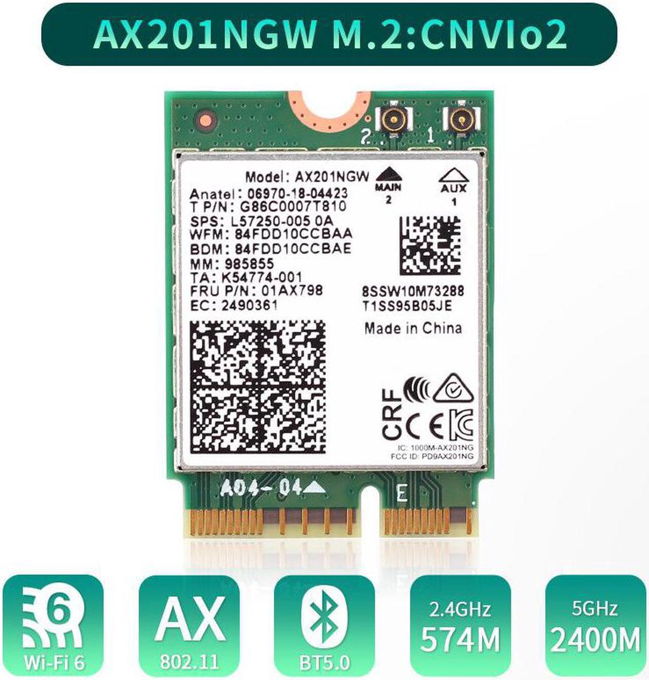 Weastlinks Wi-Fi 6 Intel AX201 M.2 Key E CNVio 2 Wifi Card Dual Band 3000Mbps Wireless Bluetooth 5.0 2.4Ghz/5Ghz 802.11ac/ax AX201NGW