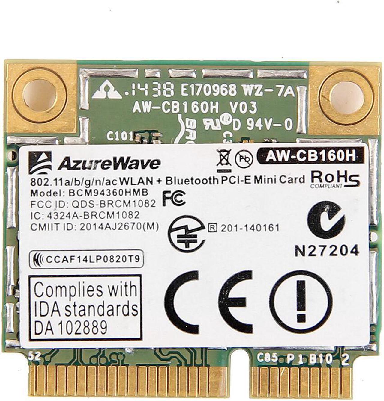 Weastlinks AzureWave AW-CB160H Broadcom BCM94360HMB 802.11AC 1300Mbps Wireless WIFI WLAN Bluetooth 4.0 Mini PCI-E Card + 20cm MHF4 Antennas