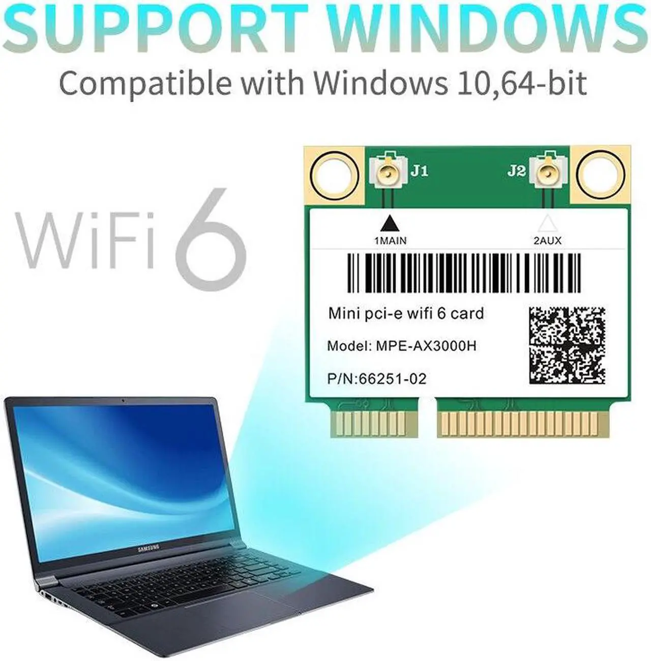 Alt view image 6 of 7 - Weastlinks Mini PCI-E AX3000 Wi-Fi 6 Wireless Adapter Dual Band 2974Mbps Bluetooth 5.0 Wifi Card 802.11ax/ac 160Mhz 2.4G/5G Wlan Windows10