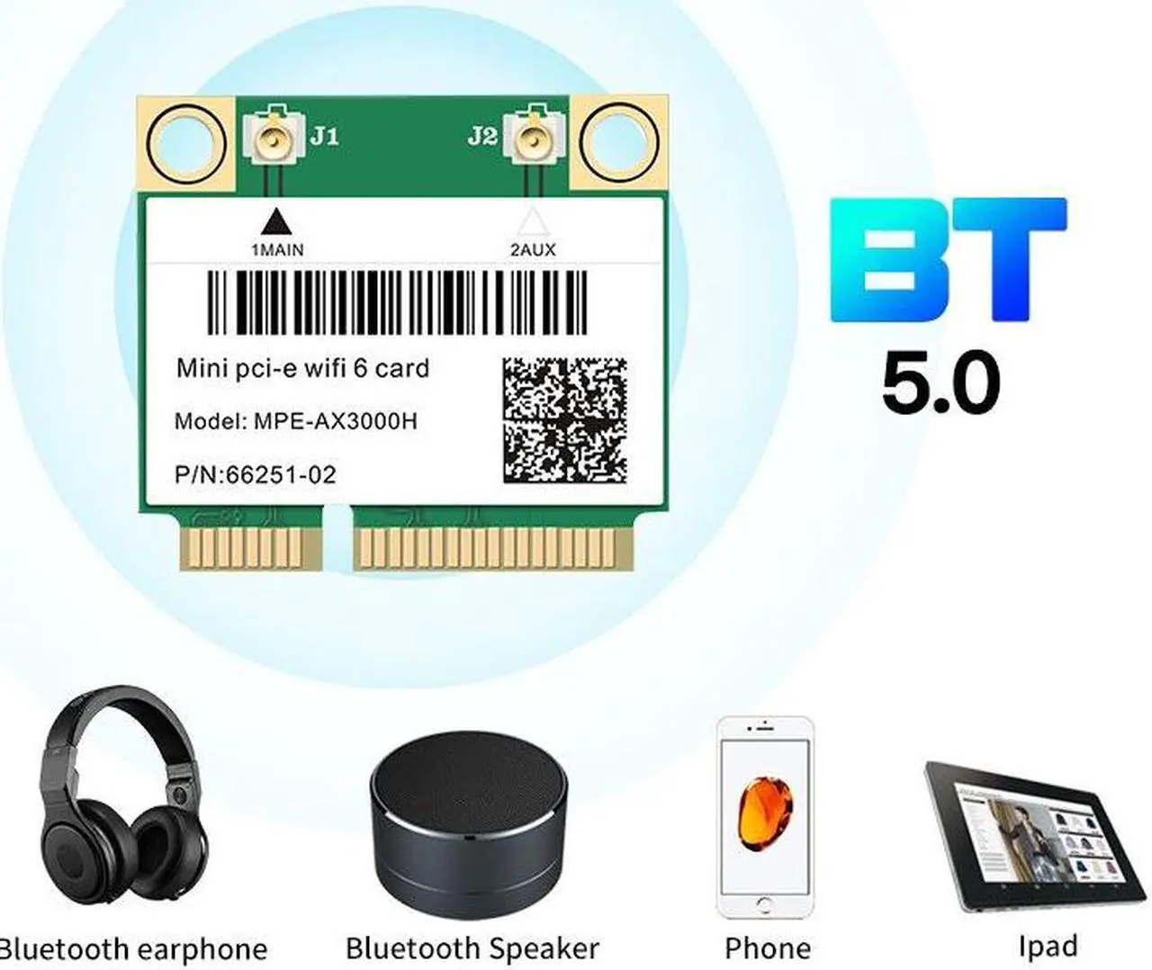 Alt view image 3 of 7 - Weastlinks Mini PCI-E AX3000 Wi-Fi 6 Wireless Adapter Dual Band 2974Mbps Bluetooth 5.0 Wifi Card 802.11ax/ac 160Mhz 2.4G/5G Wlan Windows10