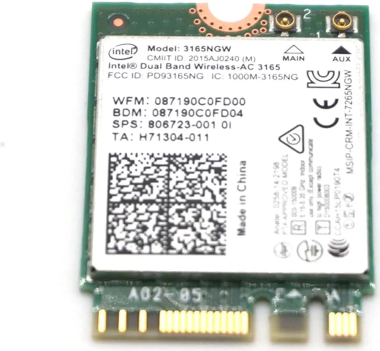 Main image of Weastlinks Intel Dual Band Wireless-AC 3165 3165ac 3165NGW 433Mbps WIFI Bluetooth 4.0 NGFF card 802.11ac