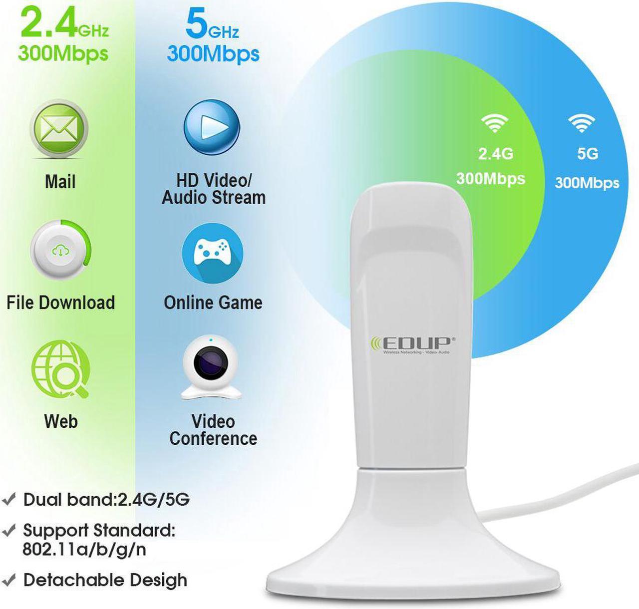 Weastlinks Wireless 600Mbps USB Wifi Adapter Dual Band 2.4G/5GHz RTL8192DU Mini USB Computer Network Card Receiver 1.2m USB Cable