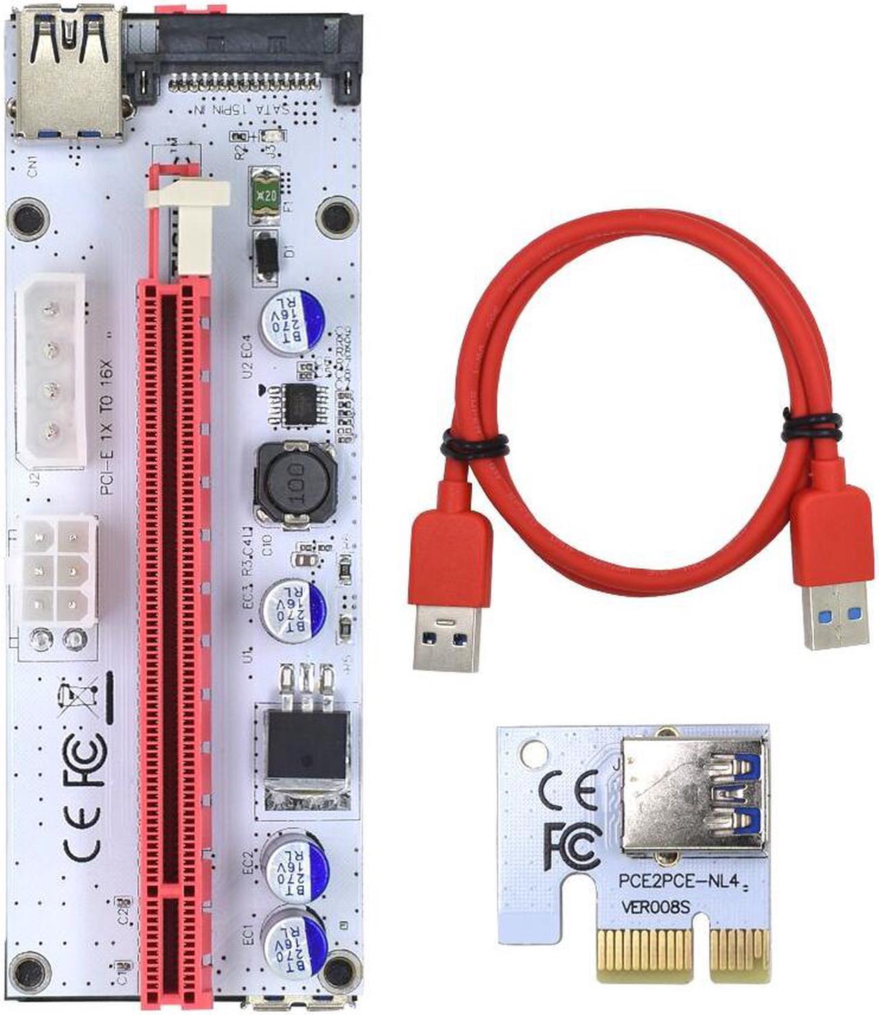 Weastlinks Riser Card 008s VER008S 3 in 1 Molex 4Pin SATA 6PIN PCIE PCI-E PCI Express Adapter 1X 16X USB3.0 Extender Mining Miner