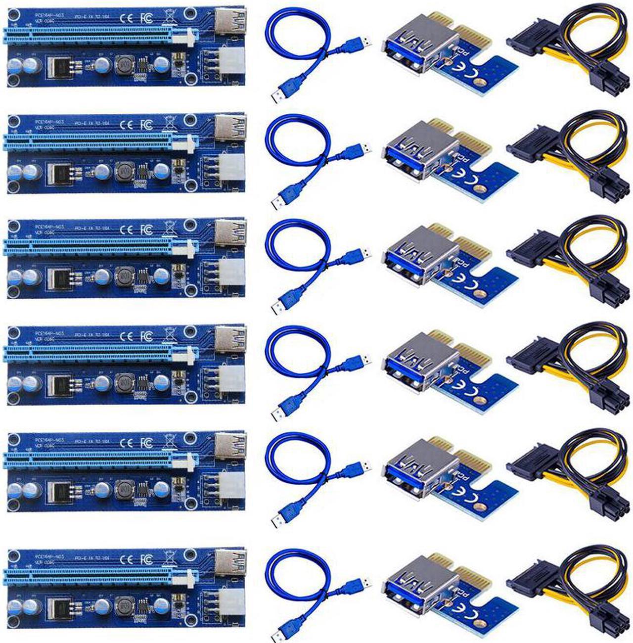 Weastlinks 6pcs 006C PCIe 1x to 16x Express Riser Card Graphic pci-e riser Extender 60cm USB 3.0 Cable SATA to 6Pin Power for BTC mining