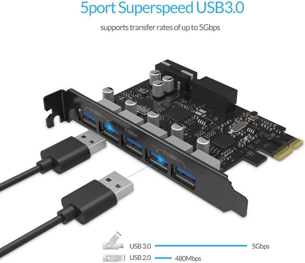 Weastlinks USB 3.0 PCI-E Expansion Card 5 Ports Hub Adapter External Controller Express Card with 4-pin Power Connector Cord