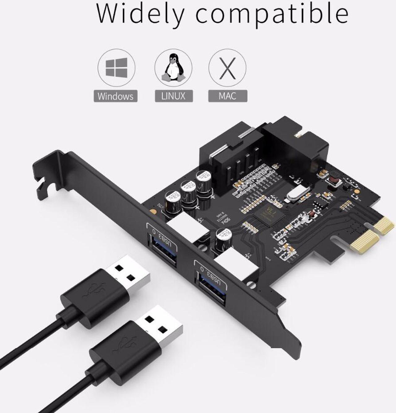 Weastlinks 2 Port USB3.0 PCI-E Expansion Card Adapter PCI-E to 2 Port USB 3.0 HUB Controller Adapter Card with 19 Pin Power Supply PCI-E Extender Card