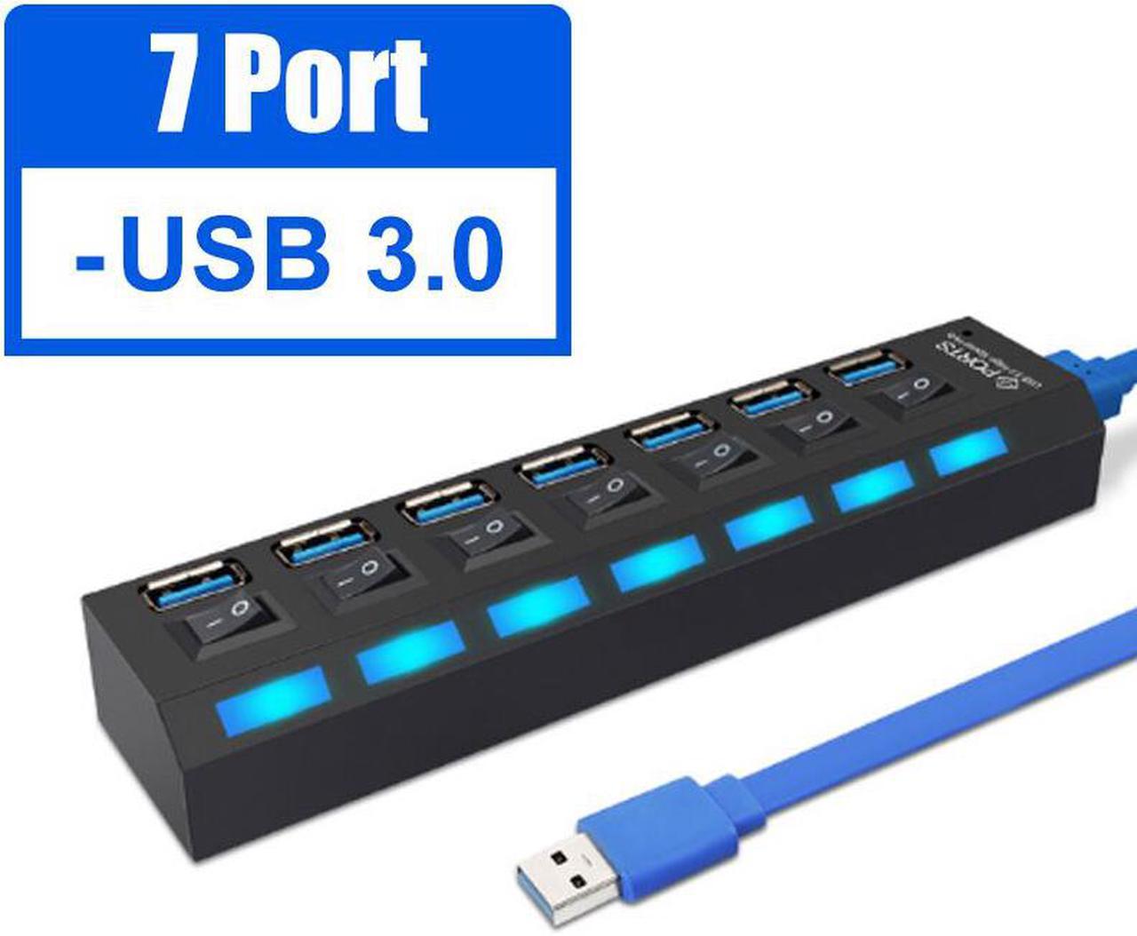 Weastlinks USB 3.0 Hub 7 Port USB Hub 3.0 Multi USB Splitter 3 Hab Use Power Adapter 7 Ports Multiple Expander USB3.0 Hub with Switch for PC