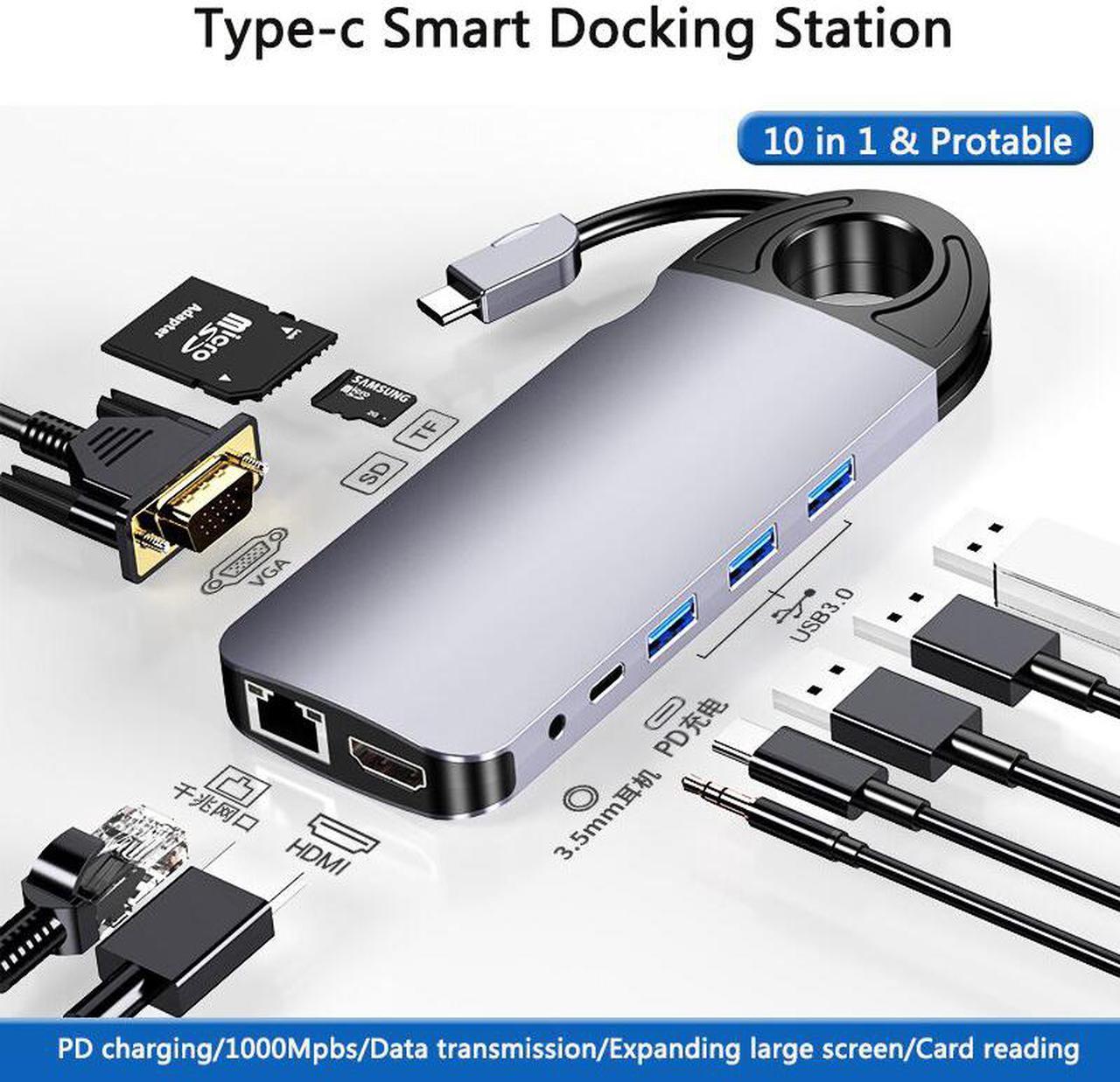 Weastlinks 10 in 1 USB HUB USB-C To HDMI/VGA/RJ45 Adapter Type-c USB 3.0 Hub PC Mobile Phone Docking Station