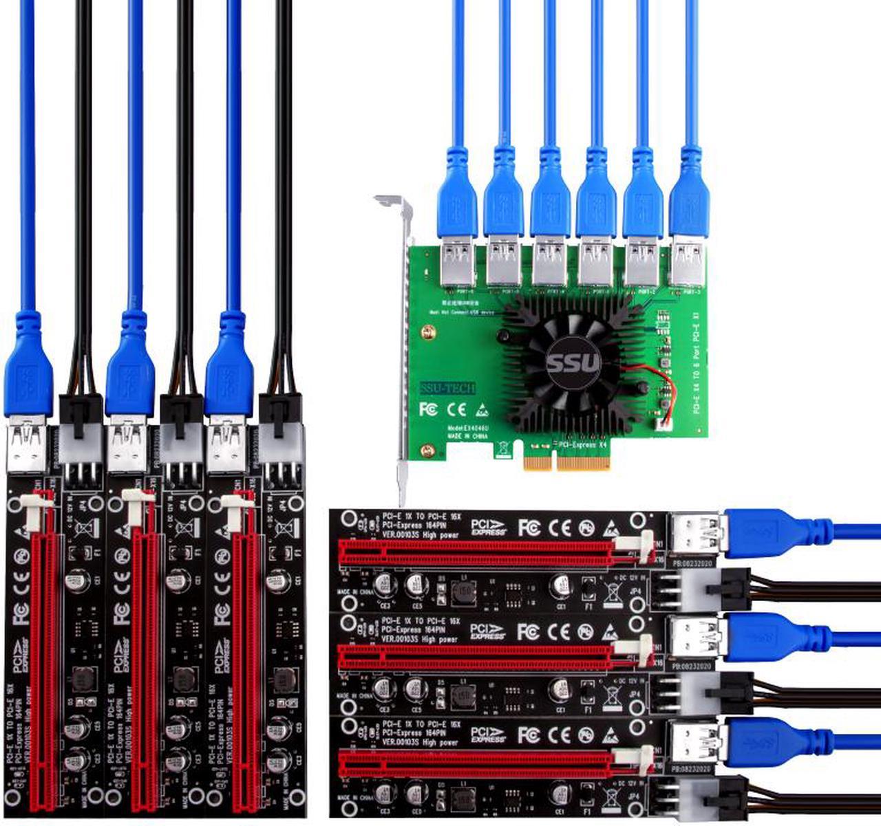 Weastlinks PCIE Riser PCI-E 1 to 6 Riser Card 103S Cabo Riser PCI Express x16 Extender 0.6M USB 3.0 Cable SATA to 6Pin Power for Video Card