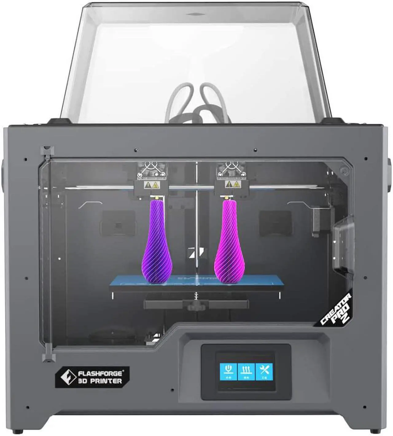 Main image of FlashForge 3D Printer Creator Pro2, Independent Dual Extruder W/2 Spools, Metal Frame Structure, Acrylic Covers, Optimized Build Platform, Works with ABS and PLA
