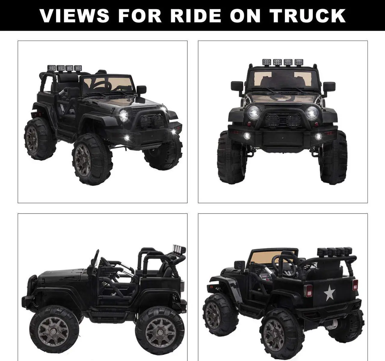 Alt view image 2 of 7 - OUTTOY Kids Ride on Truck, Children Electric Ride on Car w/Parent Remote Control, 12V Battery Powered Driving Trucks Cars for Boys and Girls, Spring Suspension, MP3 Player(Black)