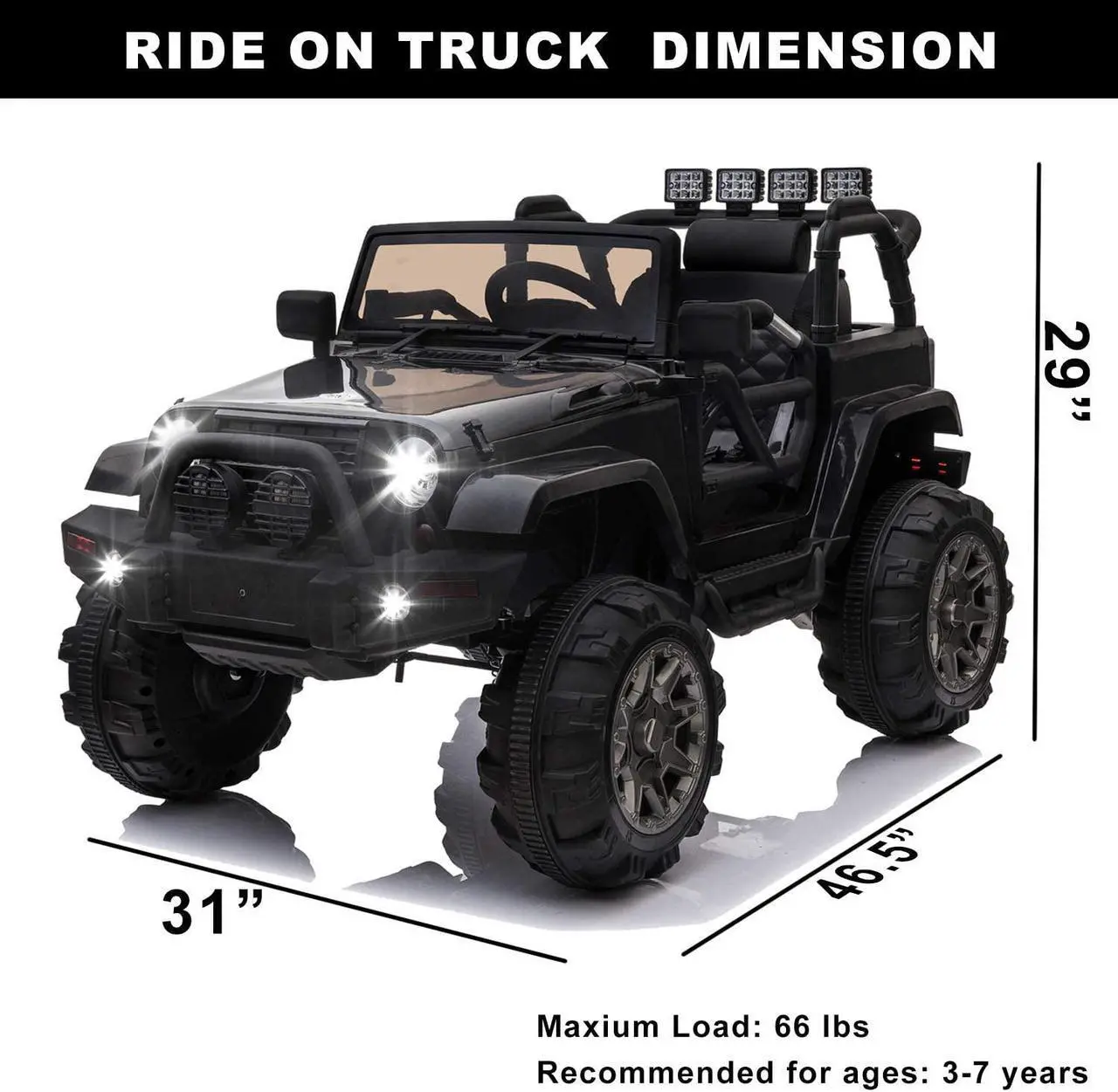 Alt view image 6 of 7 - OUTTOY Kids Ride on Truck, Children Electric Ride on Car w/Parent Remote Control, 12V Battery Powered Driving Trucks Cars for Boys and Girls, Spring Suspension, MP3 Player(Black)