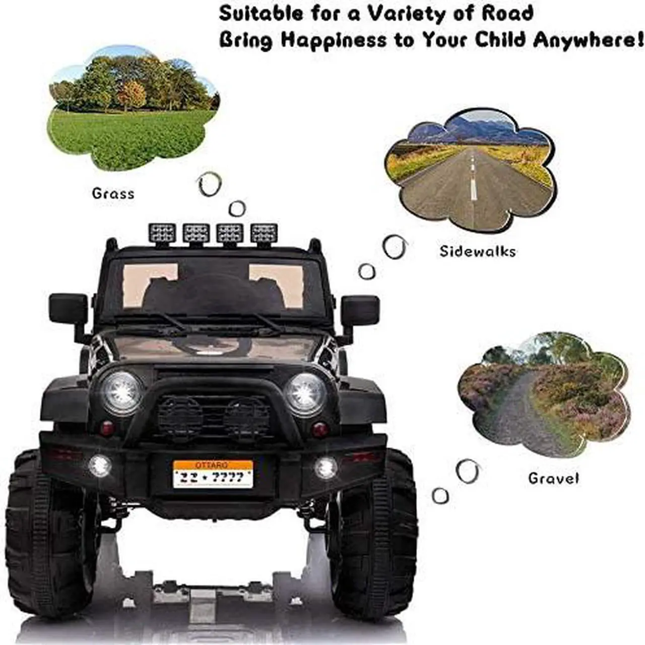Alt view image 5 of 7 - OUTTOY Kids Ride on Truck, Children Electric Ride on Car w/Parent Remote Control, 12V Battery Powered Driving Trucks Cars for Boys and Girls, Spring Suspension, MP3 Player(Black)