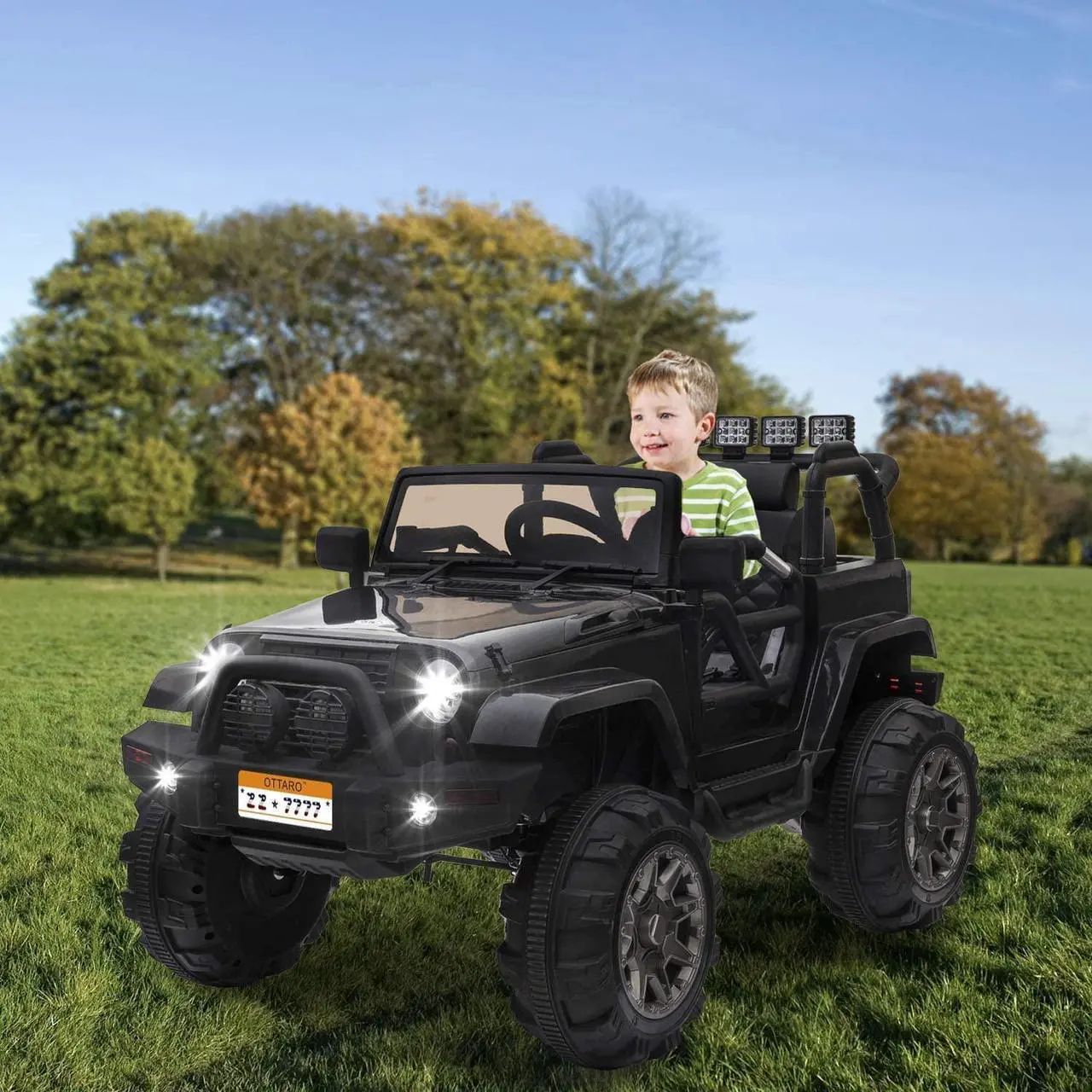 Alt view image 7 of 7 - OUTTOY Kids Ride on Truck, Children Electric Ride on Car w/Parent Remote Control, 12V Battery Powered Driving Trucks Cars for Boys and Girls, Spring Suspension, MP3 Player(Black)