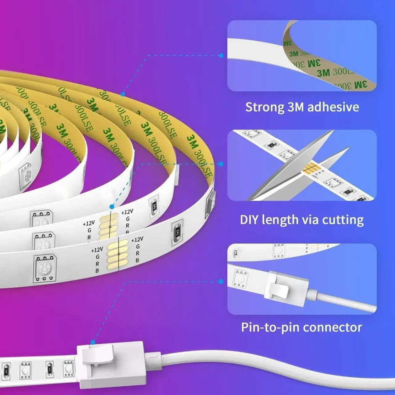 Alt view image 7 of 7 - Smart LED Strip Lights 16.4ft WiFi LED Strip Lighting Work with Alexa and Google Assistant 16 Million Colors with App Control and Music Sync LED Lights for Bedroom Home Decor