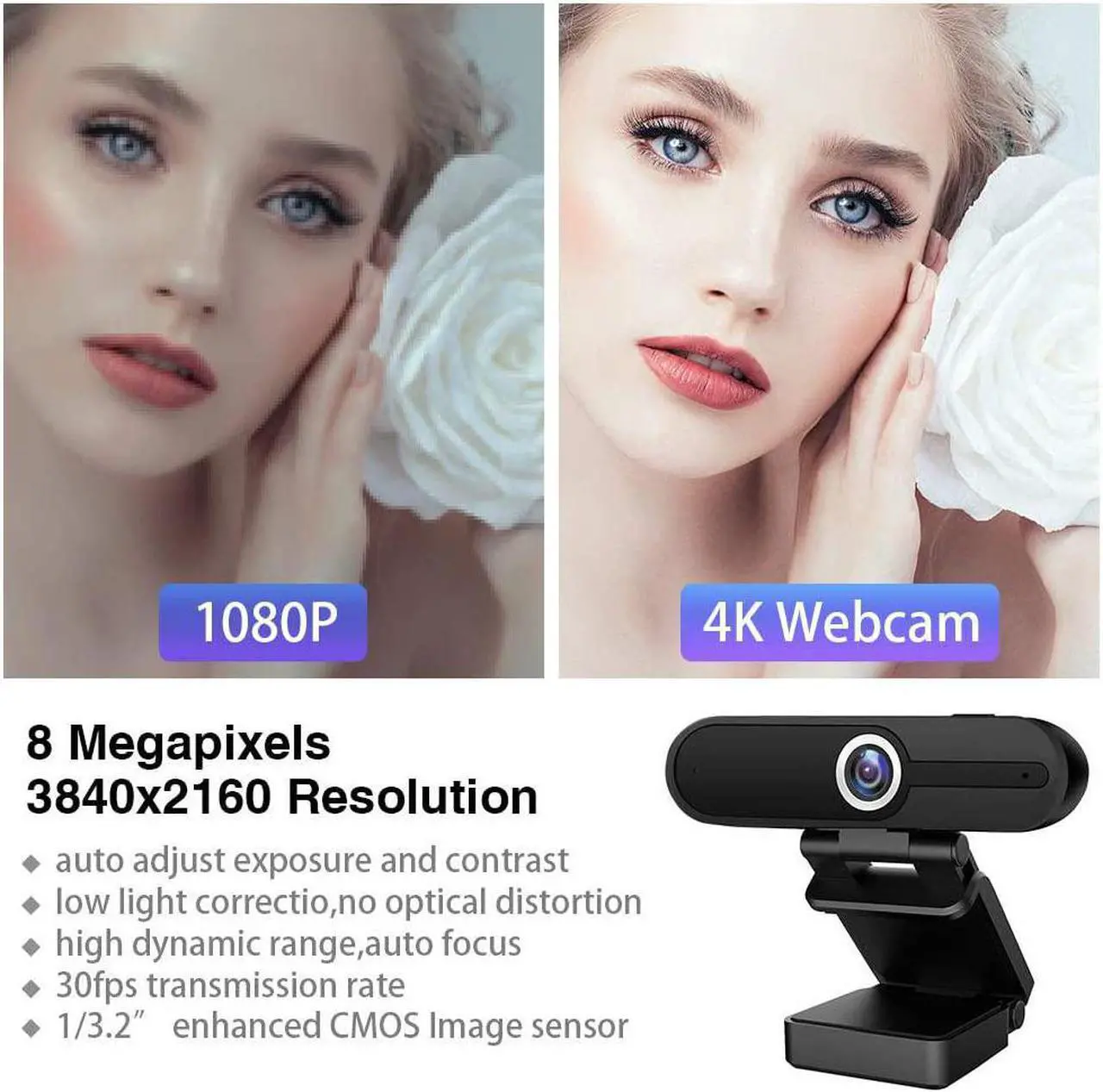 Alt view image 2 of 7 - GoHZQ 4K Webcam with Microphone,8 Megapixel Web Cam,Ultra HD Web Camera for Computers,Webcam for Laptop Desktop,USB Webcam with Privacy Cover,Pro Streaming Webcam for Video Calling
