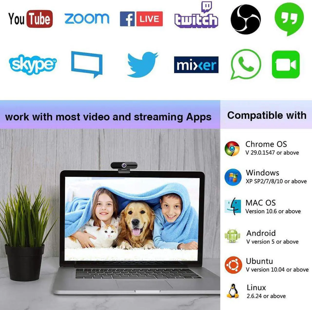 Alt view image 4 of 7 - GoHZQ 4K Webcam with Microphone,8 Megapixel Web Cam,Ultra HD Web Camera for Computers,Webcam for Laptop Desktop,USB Webcam with Privacy Cover,Pro Streaming Webcam for Video Calling