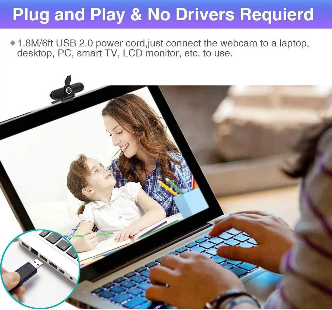 Alt view image 5 of 7 - GoHZQ 4K Webcam with Microphone,8 Megapixel Web Cam,Ultra HD Web Camera for Computers,Webcam for Laptop Desktop,USB Webcam with Privacy Cover,Pro Streaming Webcam for Video Calling