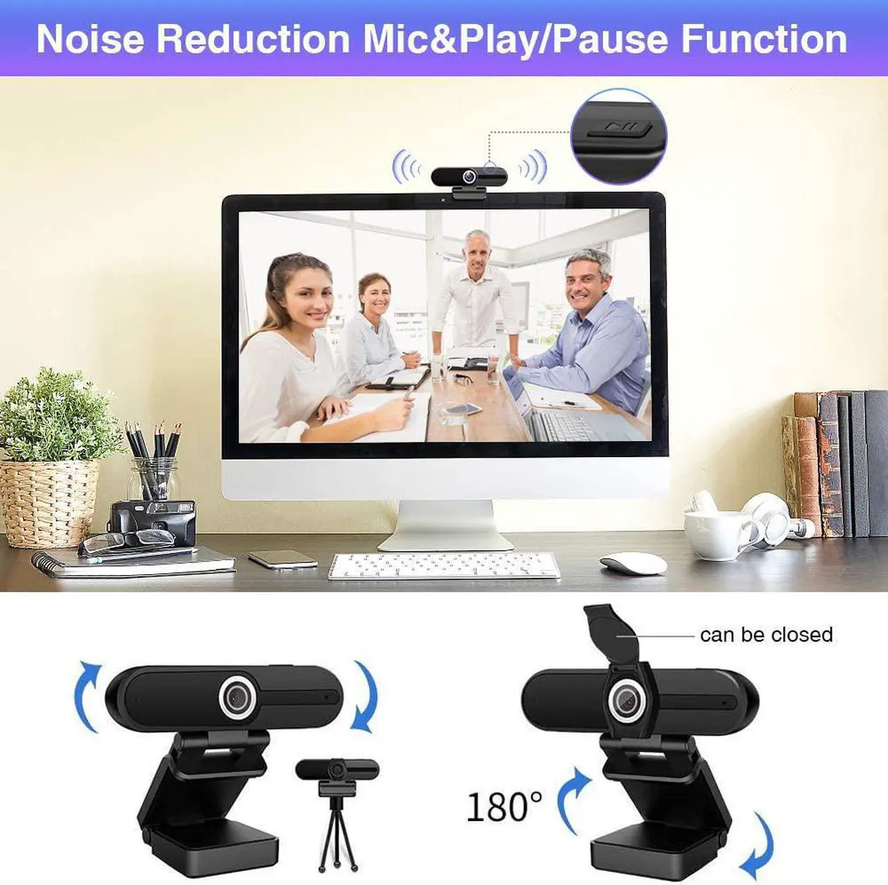 Alt view image 6 of 7 - GoHZQ 4K Webcam with Microphone,8 Megapixel Web Cam,Ultra HD Web Camera for Computers,Webcam for Laptop Desktop,USB Webcam with Privacy Cover,Pro Streaming Webcam for Video Calling