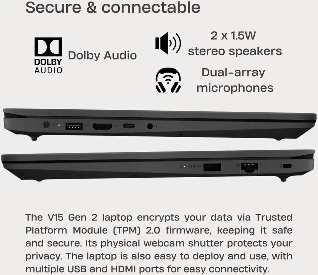 Alt view image 4 of 4 - Lenovo V15 G2 15.6"(1920 x 1080) FHD Business Laptop,Intel Celeron N4500,Intel UHD Graphics,16 GB RAM,512 GB SSD,Wi-Fi 5,Windows 11 Home,Black