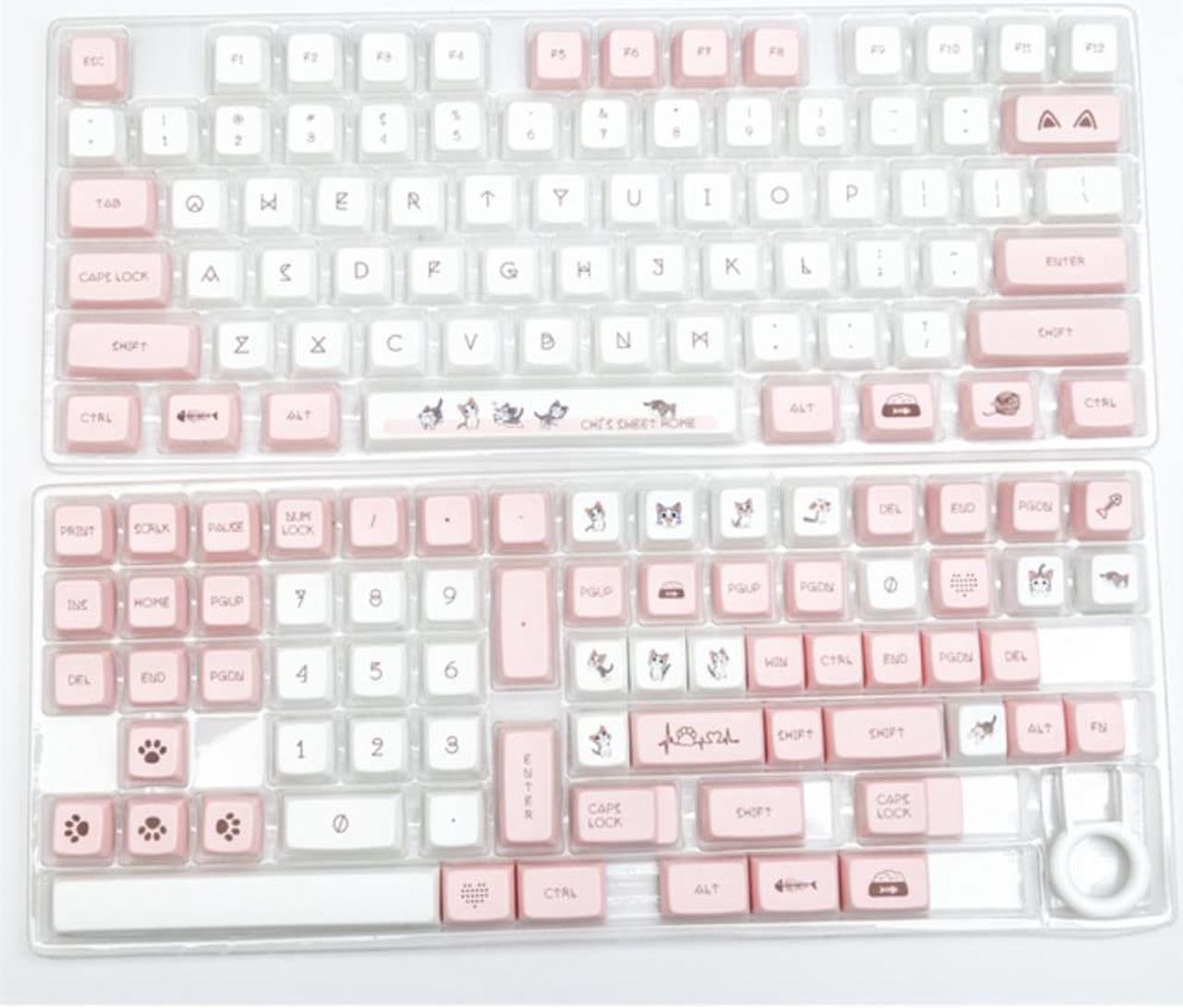 Ruth's sister PBT Keycaps 141 Keys Cute Cat Keycaps Dye Sublimation MDA Profile For MX Switch Gaming Mechanical Keyboard Pink Cute Keycaps