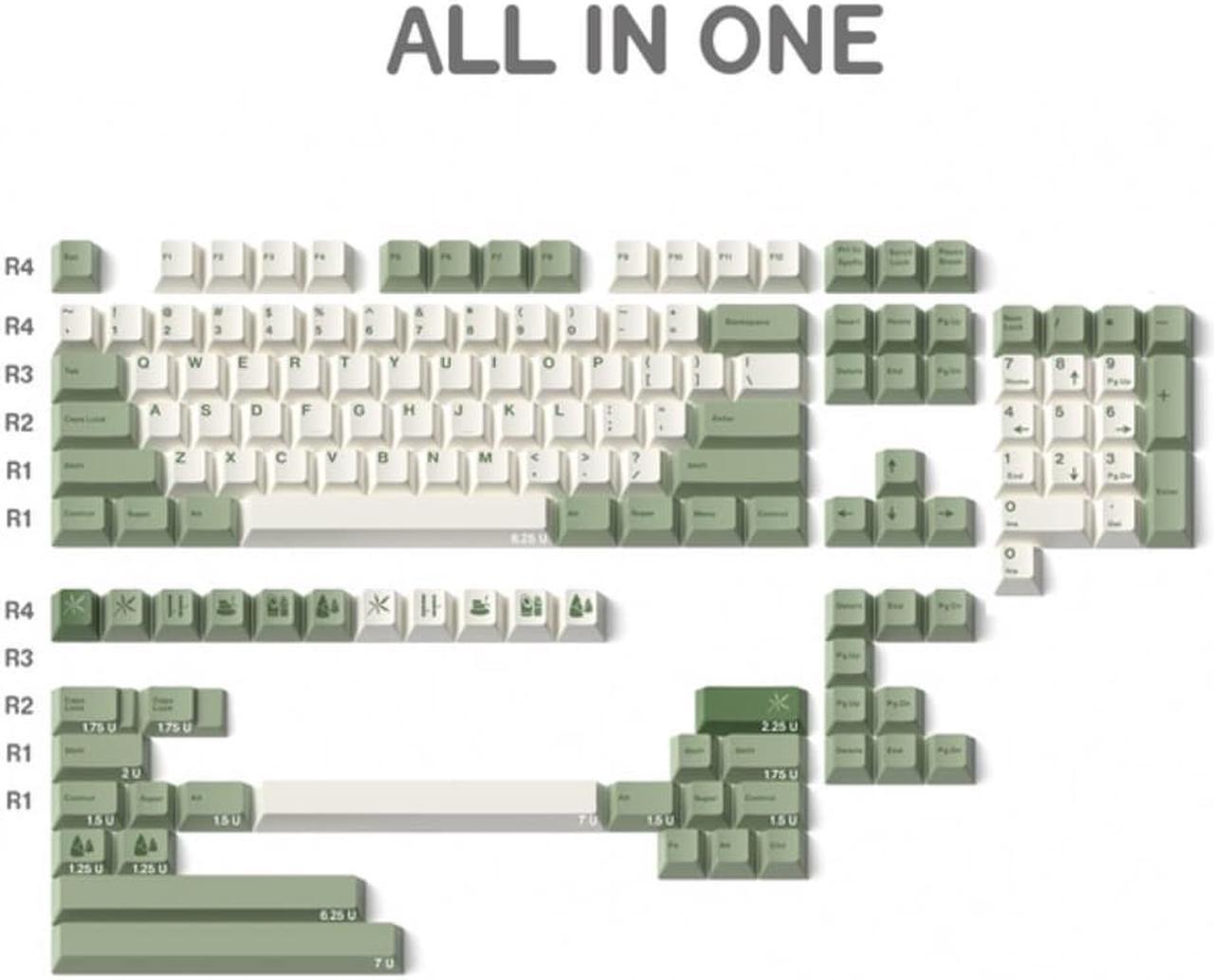 Bamboo Forest Theme Keycaps 145 Keys PBT Profile Green White Keycap Dye Sublimation Keyboard Keycap MX Switch 6.25U 7U