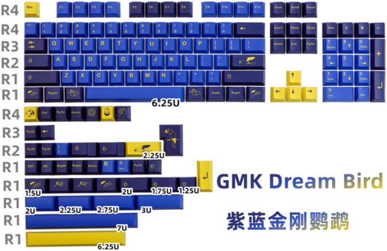 142 Keys GMK Dream Bird Keycap PBT Sublimation Profile 1.75u 2u Shift For MX Switches 61 64 68 87 96 Mechanical Keyboard