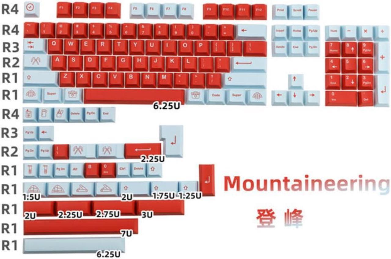 142 Keys Mountaineering Keycap PBT Dye Sublimation Profile With 1.75u 2u Shift For MX Switch Mechanical Keyboard Key Caps