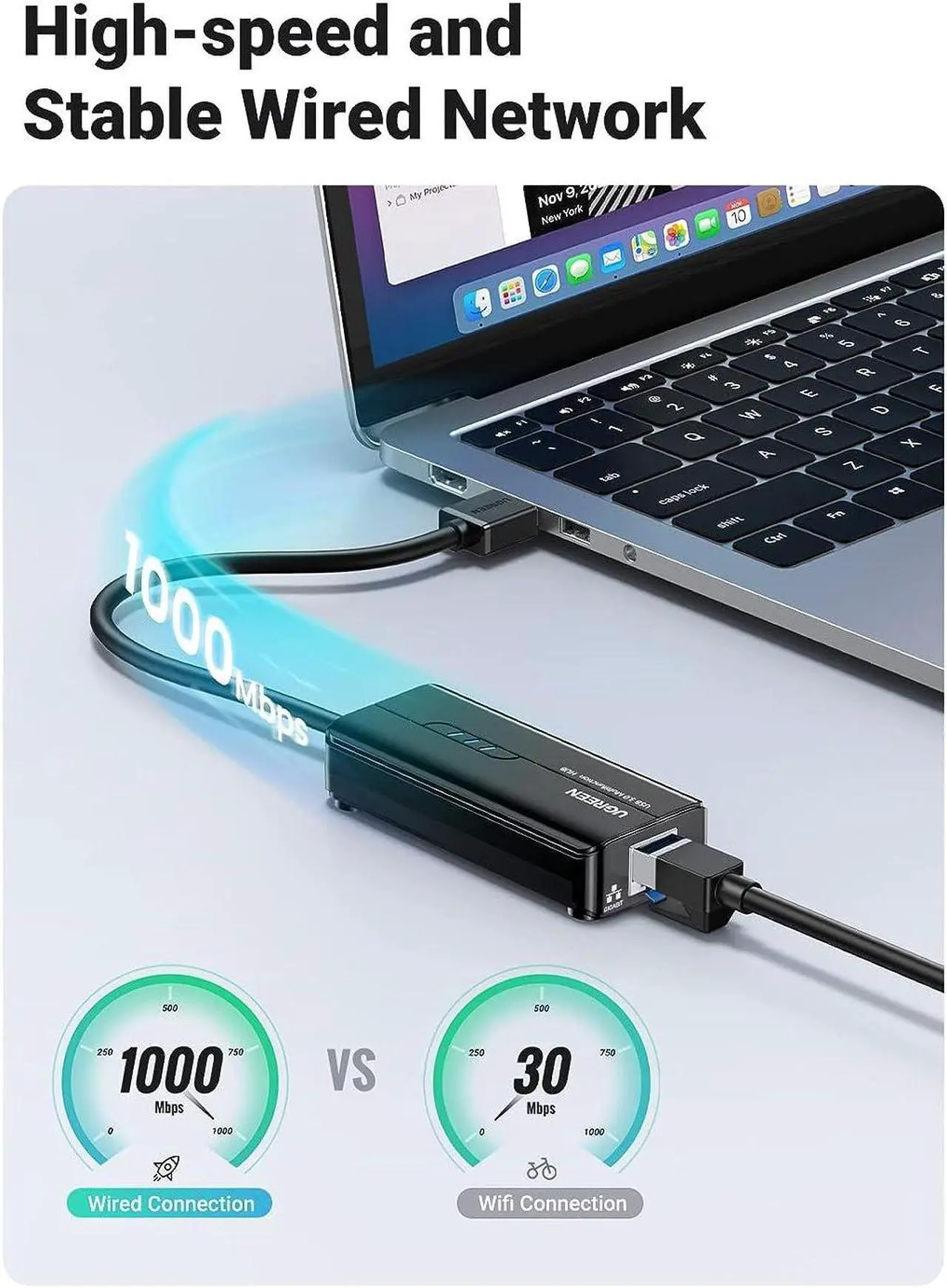 Alt view image 3 of 7 - UGREEN USB 3.0 Hub Ethernet Adapter 10 100 1000 Gigabit Network Converter with 3 USB 3.0 Ports Hub Compatible with Laptop PC Nintendo Switch MacBook Mac Mini Surface XPS Windows Linux macOS, and More
