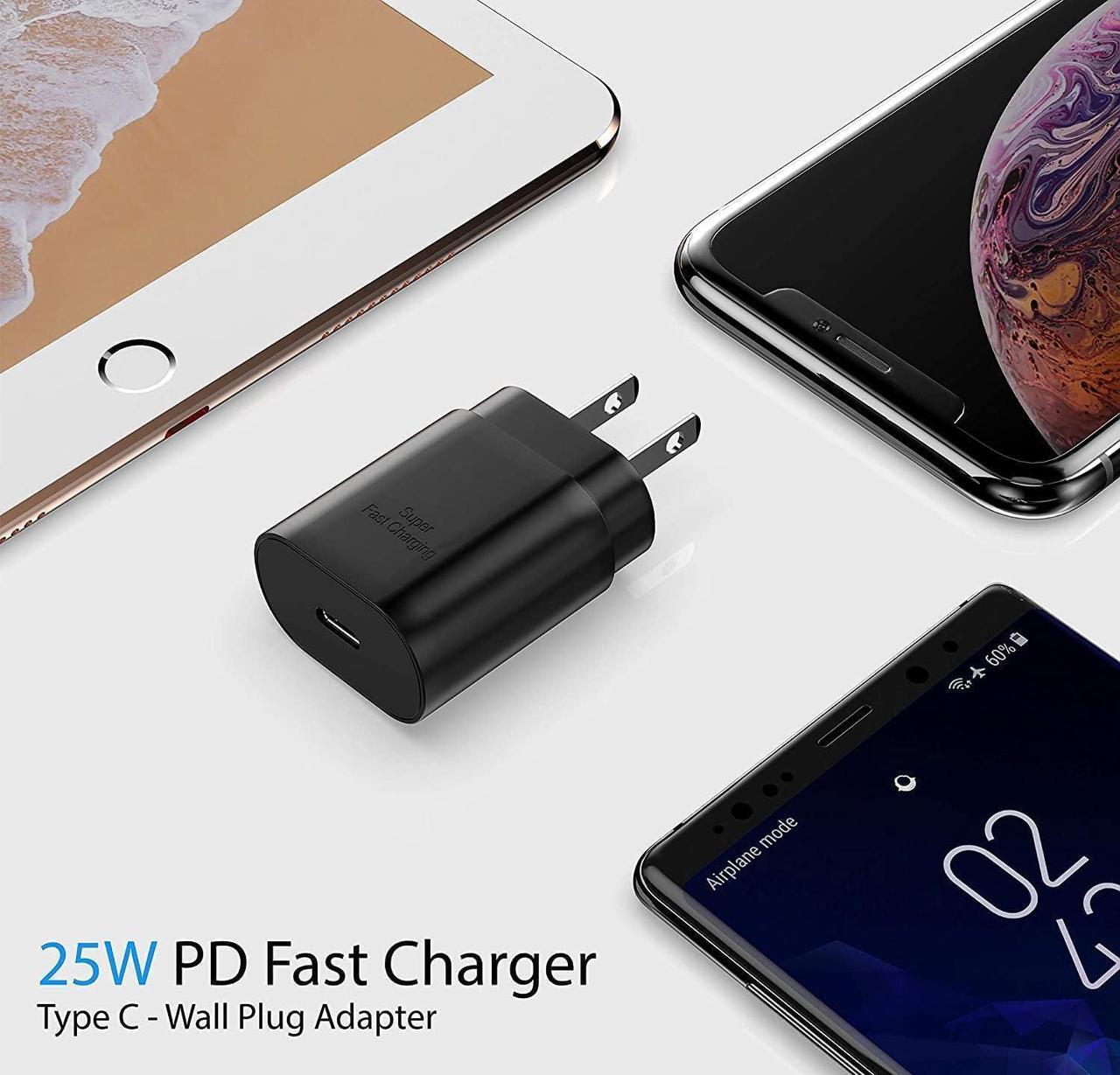 Alt view image 7 of 7 - Galaxy S25 S24 USB C Charging Block 25W PD Super Fast Charger Type C Wall Plug Adapter Quick Charge for  Galaxy S25/S24/S23/S22/S21/S20/Z Fold 3/4/5/Note20/iPhone 16/15 (Black 1Pack)