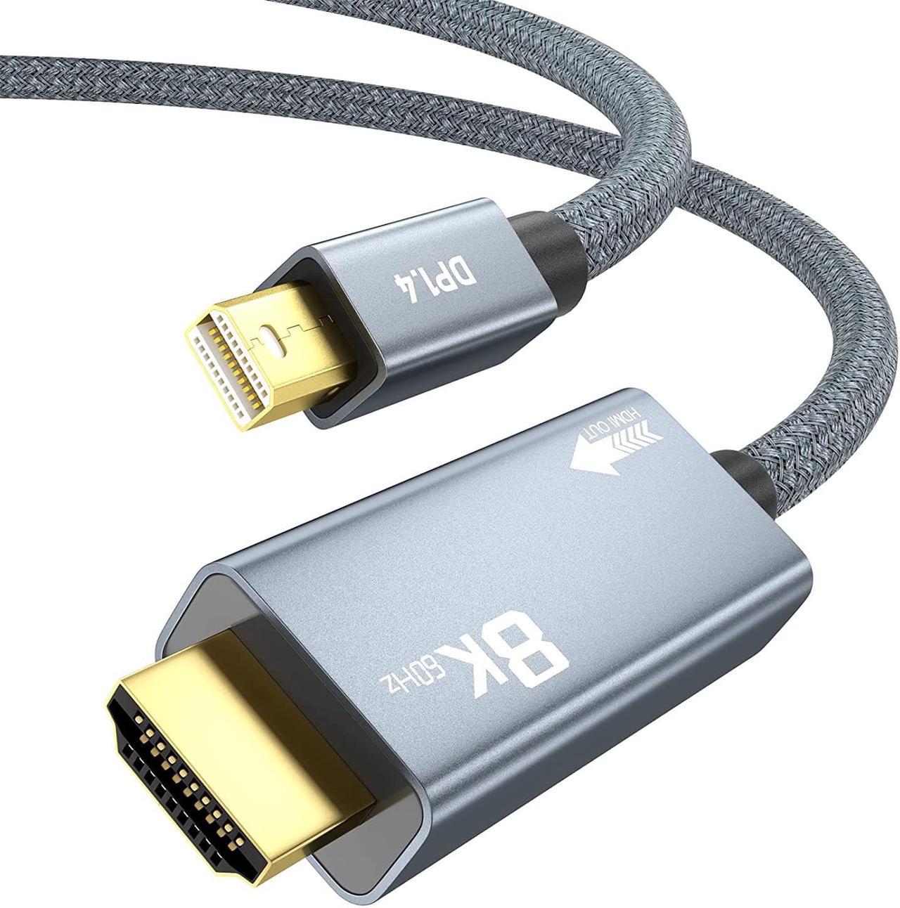 8K Mini DisplayPort to HDMI Cable 6.6FT, Mini DP to HDMI 2.1 Cord, Support 8K@60Hz, 4K@120Hz, 2K@240Hz, HDR, FreeSync, VRR, Dolby Vision for Thunderbolt 2, iMac, Surface Pro/Dock, Monitor, Graphics