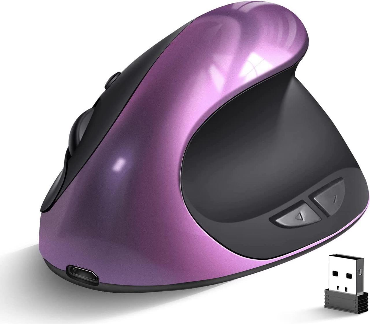 Ergonomic Mouse Wireless, Computer Mouse Rechargeable Vertical Mouse 5 Buttons 3 Adjustable 800/1200/1600 DPI for Laptop,Desktop,PC, MacBookPurple