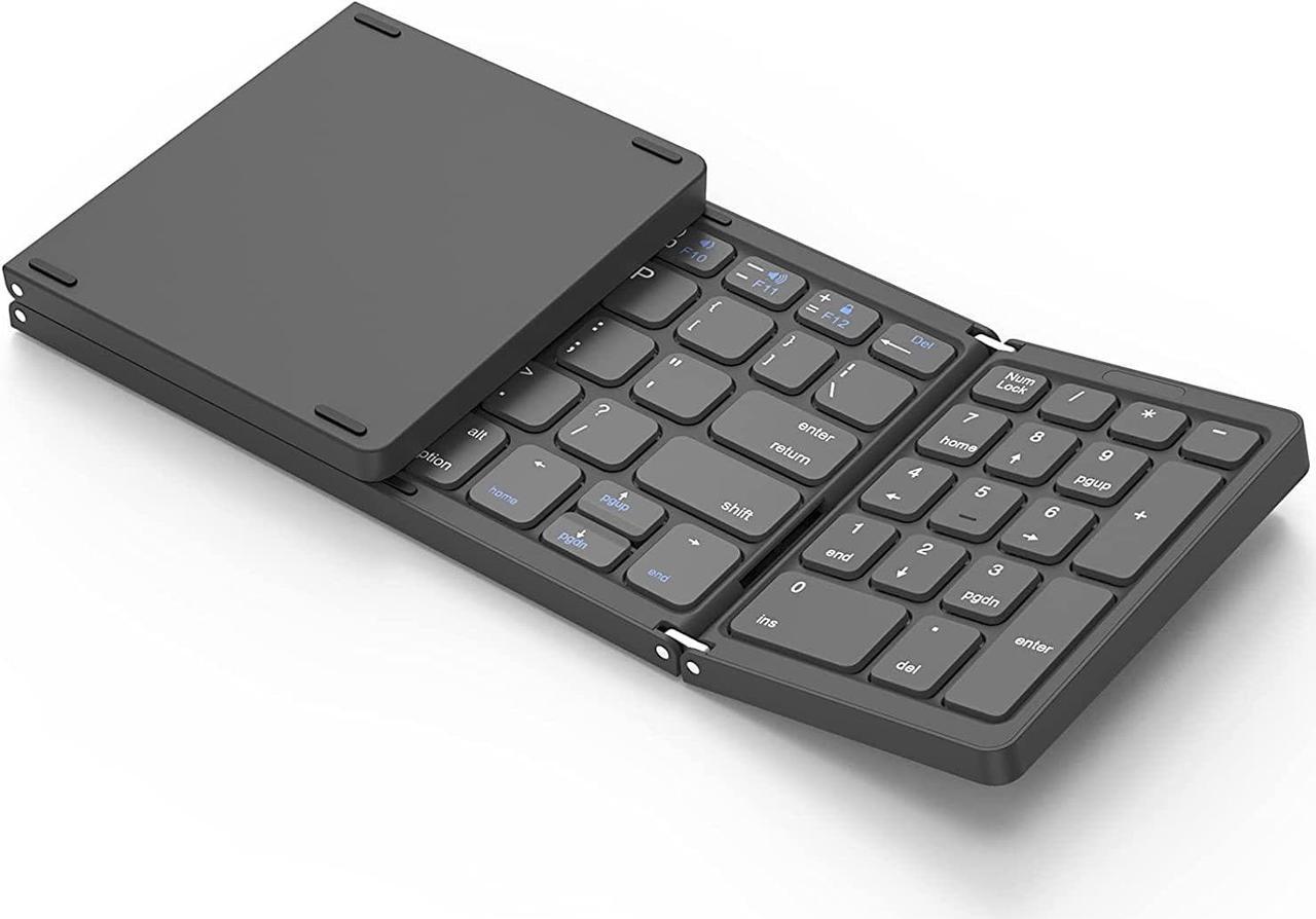 Foldable Bluetooth Keyboard, Foldable Wireless Portable Keyboard with Numeric Keypad, USB-C Rechargeable for iOS, Android, Windows System Laptop Tablet Smartphone Device